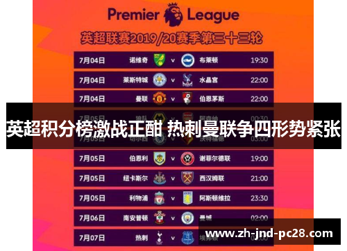 英超积分榜激战正酣 热刺曼联争四形势紧张